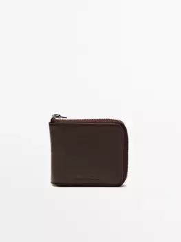 Кожаный кошелек с молнией Massimo Dutti, коричневый