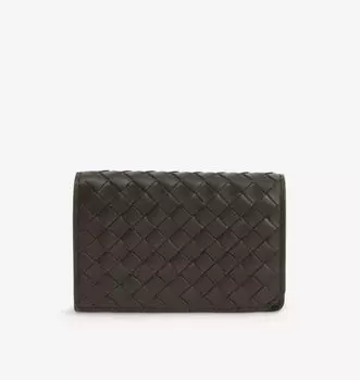 Кожаный кошелек с передним клапаном Intrecciato Bottega Veneta, серебряный