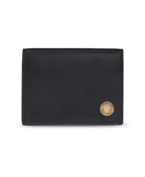 Кожаный кошелек S с аппликацией Medusa Versace, черный