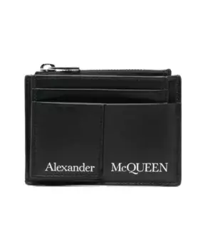 Кожаный кошелек с визитницей с логотипом Alexander Mcqueen, черный