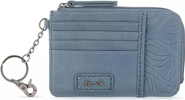 Кожаный кошелек Sak Iris с приподнятой визитницей и брелком для ключей, рельефная морская волна
