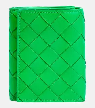 Кожаный кошелек тройного сложения Bottega Veneta, зеленый
