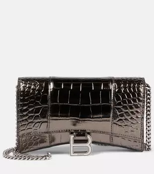 Кожаный кошелек в виде песочных часов на цепочке Balenciaga, металлик