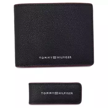 Кожаный кошелек + зажим для денег Tommy Hilfiger, черный