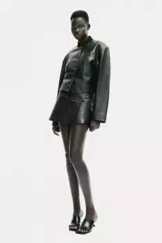 Кожаный пиджак H&M, черный