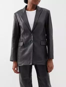 Кожаный пиджак оверсайз FRAME, черный