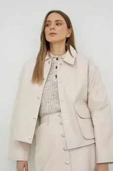 Кожаный пиджак Samsoe Samsoe, розовый