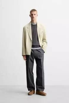 Кожаный пиджак ZARA, экрю