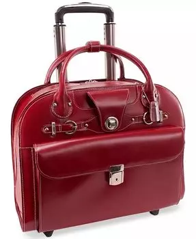 Кожаный портфель для ноутбука Edgebrook на колесиках Mcklein, красный