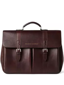 Кожаный портфель с двойной пряжкой Brunello Cucinelli, красный