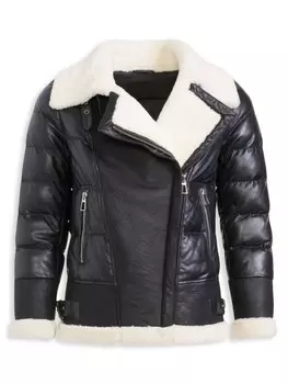 Кожаный пуховик с отделкой из овечьей шерсти WOLFIE FURS Black