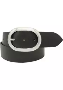 Кожаный ремень AnnaMatoni, атласная серебряная застежка, черный