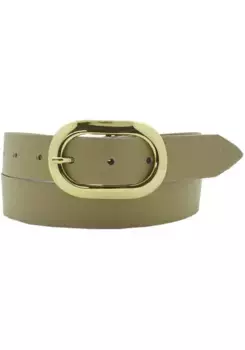 Кожаный ремень AnnaMatoni с овальной пряжкой золотого цвета, бежевый