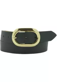 Кожаный ремень AnnaMatoni с овальной пряжкой золотого цвета, черный