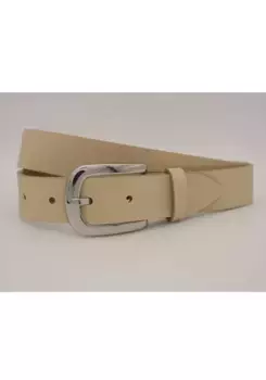 Кожаный ремень AnnaMatoni с серебряной застежкой, бежевый