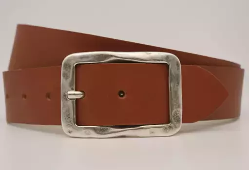 Кожаный ремень AnnaMatoni с серебряной застежкой, цвет Cognac