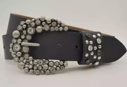 Кожаный ремень AnnaMatoni, с высококачественными стразами на застежке, цвет морской волны