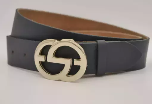 Кожаный ремень AnnaMatoni с золотой застежкой, цвет морской волны