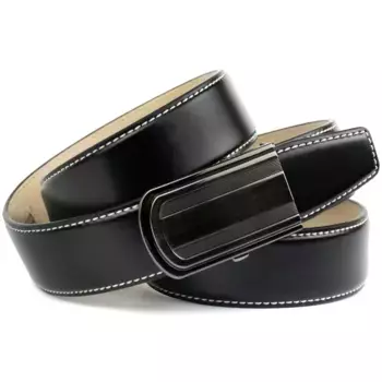 Кожаный ремень Anthoni Crown черного цвета с белой контрастной строчкой, черный