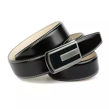 Кожаный ремень Anthoni Crown черного цвета с контрастной строчкой белого цвета, черный