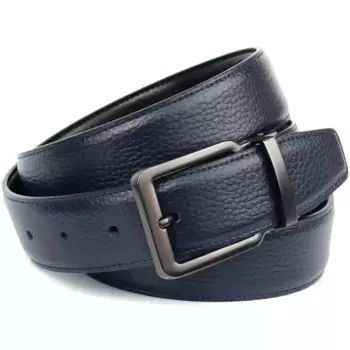 Кожаный ремень Anthoni Crown, двусторонний ремень темно-синего и черного цвета, пряжка матового антрацита, черный