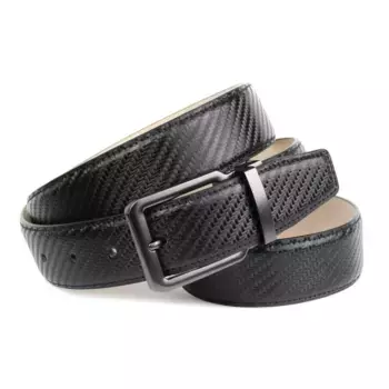 Кожаный ремень Anthoni Crown, карбоновый дизайн, черный