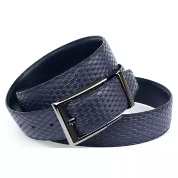 Кожаный ремень Anthoni Crown, классический двусторонний ремень с плетением с одной стороны, синий
