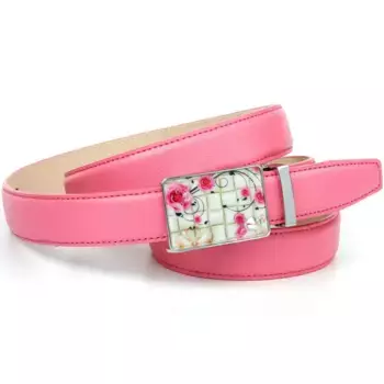 Кожаный ремень Anthoni Crown, летний автоматический ремень красного цвета с фламинго, розовый