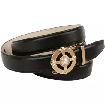 Кожаный ремень Anthoni Crown с элегантной застежкой и крупным драгоценным камнем посередине, черный