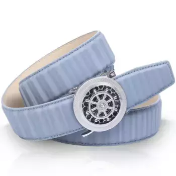 Кожаный ремень Anthoni Crown с автоматической застежкой серебристого цвета и вращающимся рулем, голубой