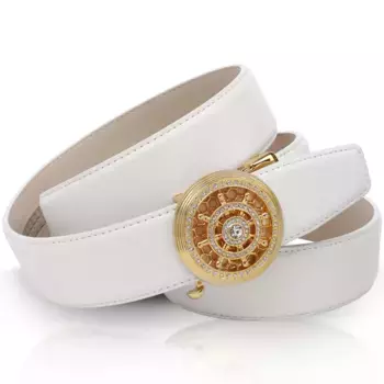 Кожаный ремень Anthoni Crown с автоматической застежкой золотистого цвета и вращающимся рулем, белый