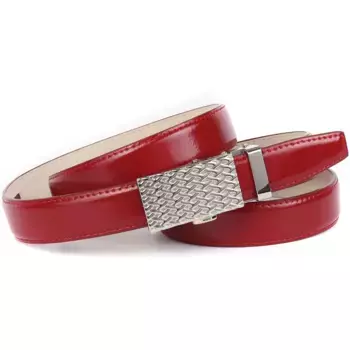 Кожаный ремень Anthoni Crown с автоматической застежкой серебристого цвета и изящным плетеным узором, красный