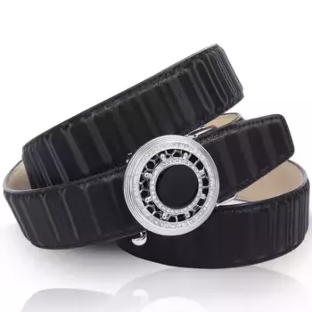 Кожаный ремень Anthoni Crown с автоматической застежкой серебристого цвета и вращающимся рулевым колесом, черный