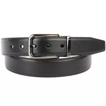 Кожаный ремень Anthoni Crown с блестящей пряжкой и декоративной строчкой в тон, черный