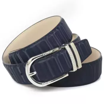 Кожаный ремень Anthoni Crown с изящной пряжкой серебристого цвета, синий