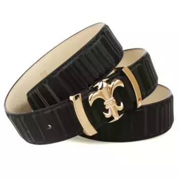 Кожаный ремень Anthoni Crown с изящной пряжкой золотого цвета, черный