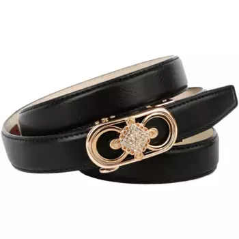 Кожаный ремень Anthoni Crown с изящной золотистой застежкой, черный