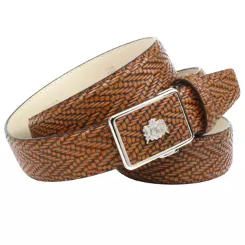 Кожаный ремень Anthoni Crown с небольшой эмблемой на застежке, коричневый