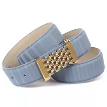 Кожаный ремень Anthoni Crown с пряжкой золотого цвета, голубой