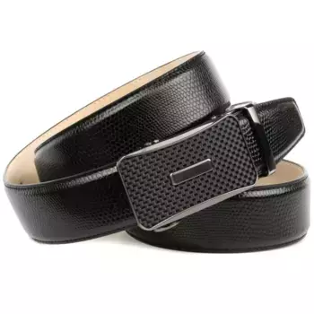 Кожаный ремень Anthoni Crown с тиснением монитора и карбоновой застежкой, черный