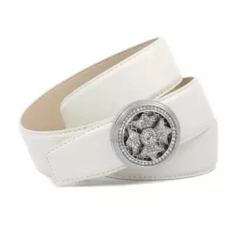 Кожаный ремень Anthoni Crown с ювелирной застежкой и поворотным механизмом, белый