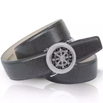 Кожаный ремень Anthoni Crown с вращающимся рулем и элегантной текстурой поверхности, серый