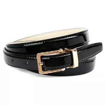 Кожаный ремень Anthoni Crown, узкой формы, из лакированной кожи, стежка тон в тон, черный