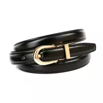 Кожаный ремень Anthoni Crown, узкой формы, с золотистой застежкой, черный