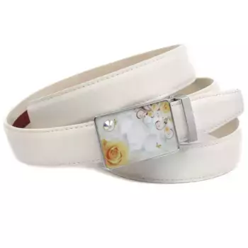 Кожаный ремень Anthoni Crown, застежка, украшенная стеклянными кристаллами, узкая металлическая петля, белый