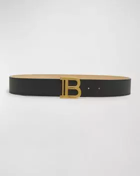Кожаный ремень B с монограммой и пряжкой Balmain, цвет 0Pa Noir