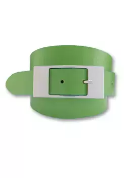 Кожаный ремень BERND GTZ с плоской прямоугольной серебряной застежкой, зеленый