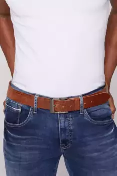 Кожаный ремень CAMP DAVID с надписью-логотипом, коричневый