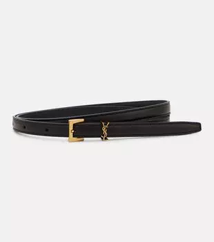 Кожаный ремень Cassandre slim Saint Laurent, черный