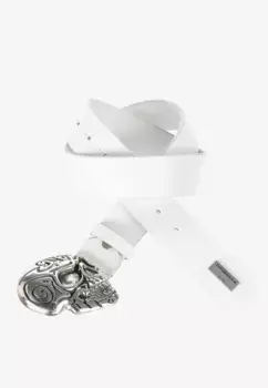 Кожаный ремень Cipo & Baxx с модной пряжкой в виде черепа, белый